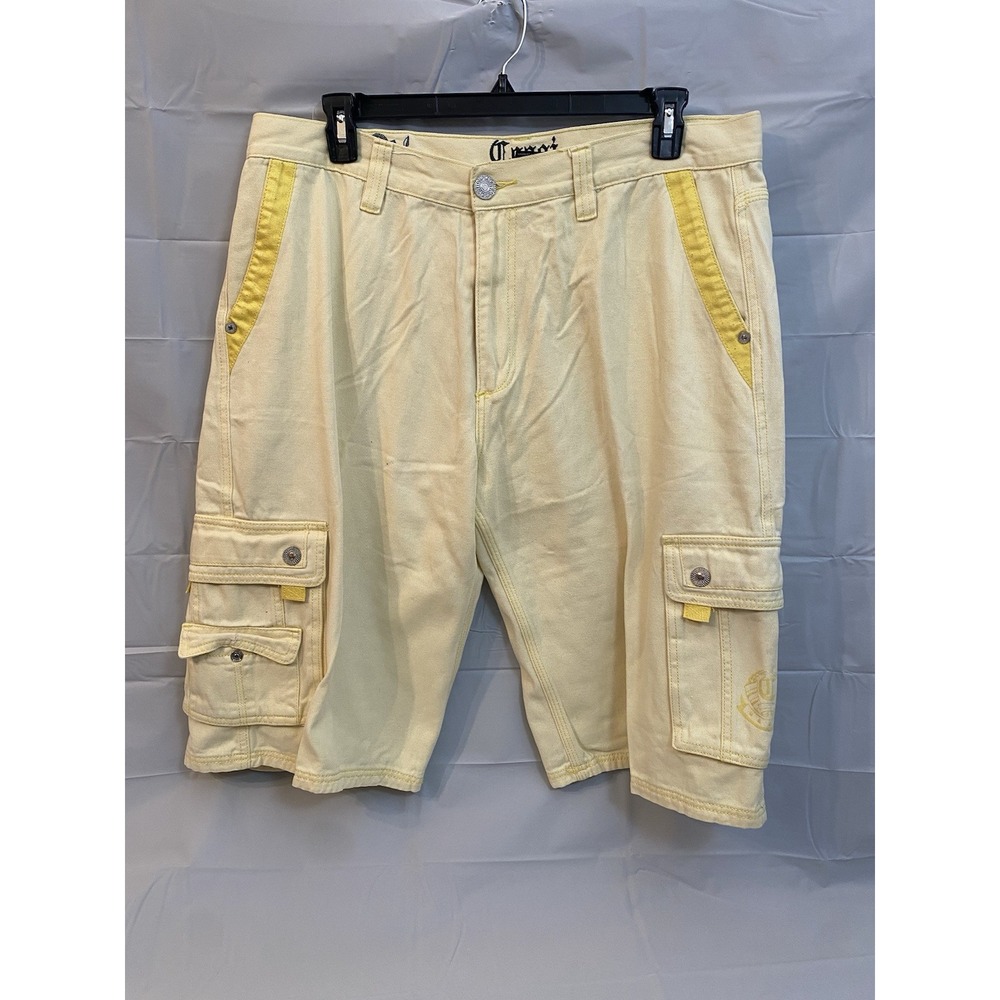 Vintage‎ Y2K Coogi Yellow Denim Shorts Mens W40 Embroidered  Pockets *FLAWED*